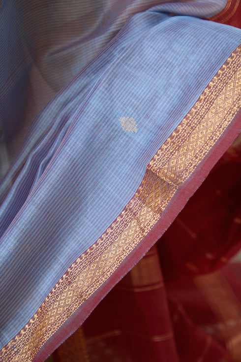 Handwoven Blue & Gold Maheshwari Cotton Silk Saree